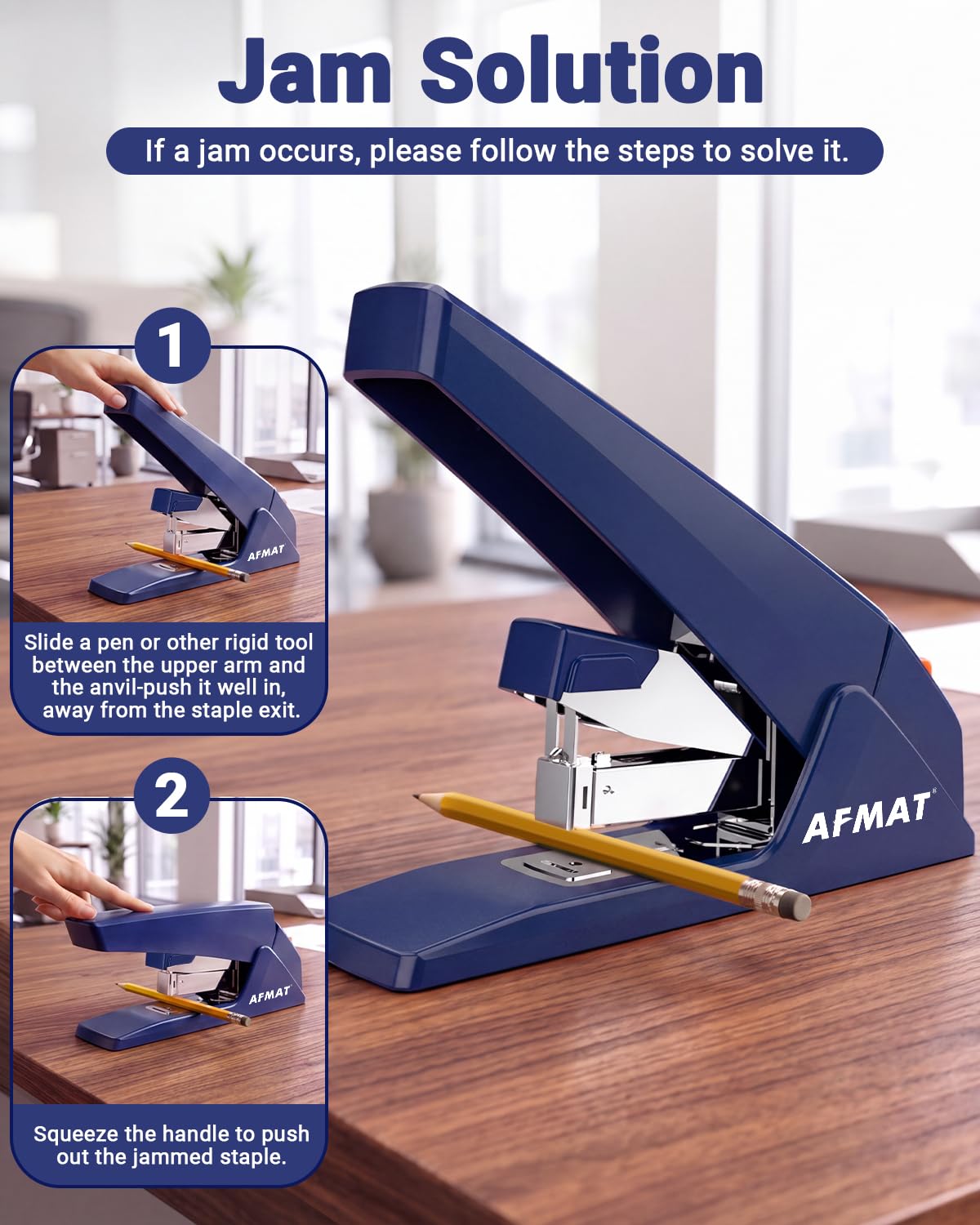 AFMAT ES18 Heavy Duty Stapler-100 Sheet, 50% Less Effort, 20,000+ Uses, ES18BL