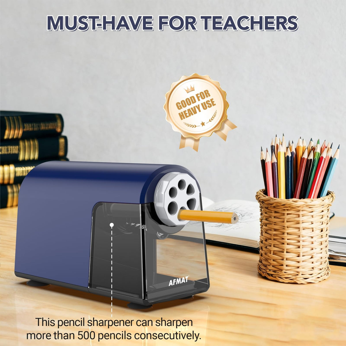 🤩Classroom Must-Haves Every Teacher Needs🤩6-Hole Electric Pencil Sharpener for Classroom, Cordless & Rechargeable & Heavy Duty, for 6-11mm Colored Pencils, 10,000+ Sharpenings,PSD2BL