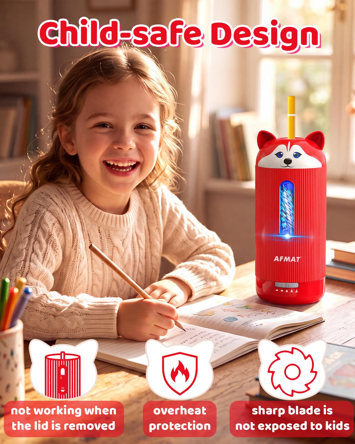 💥Limited Edition!🐶Cutest Animal Collection Is Here🐶✅Newest Model With Best Features✅AFMAT Electric Pencil Sharpener, Fully Automatic Pencil Sharpener,for Jumbo/Colored Pencils (φ6.5-12mm) PSJ1RD