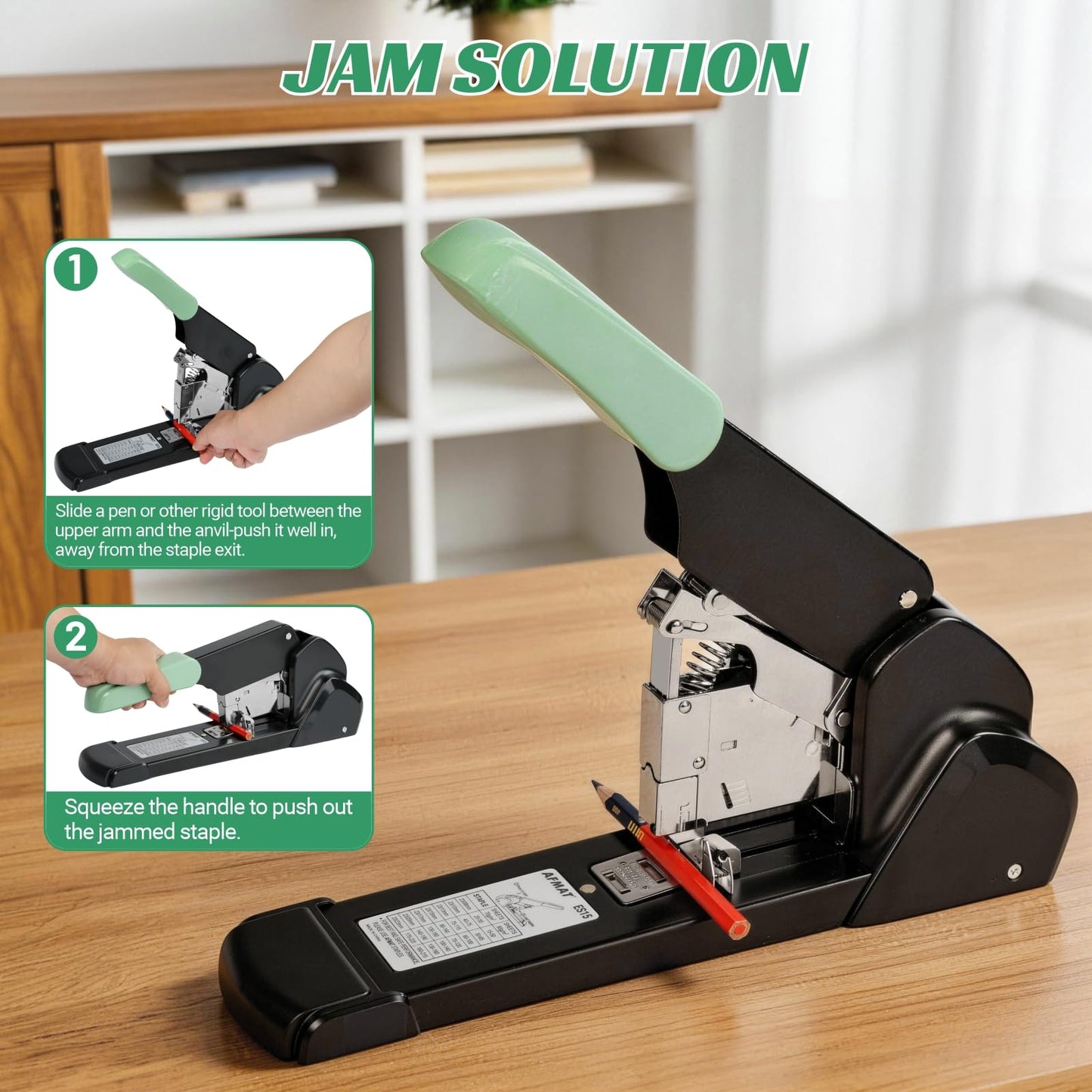 AFMAT Heavy Duty Stapler, 210 Sheet Effortless Stapler for Desk, 60% Reduced Effort, Jam Free, 50,000+ Uses, Adjustable Paper Depth, Metal Desktop Staplers for Office, Includes 7000Pcs Staples, ES15GN