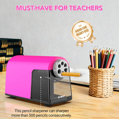 Disponible en France：AFMAT PSD2 Taille-crayon électrique avec boîte à 6 trous - Robuste et rechargeable - Pour crayons de 6 à 11 mm et crayons de couleur - Pour salle de classe, école, bureau