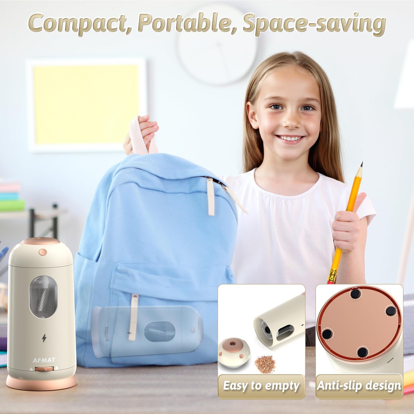 Fully Automatic Rechargeable Electric Pencil Sharpener for 7-11.5mm Colored/Jumbo Pencils,PSC8GD