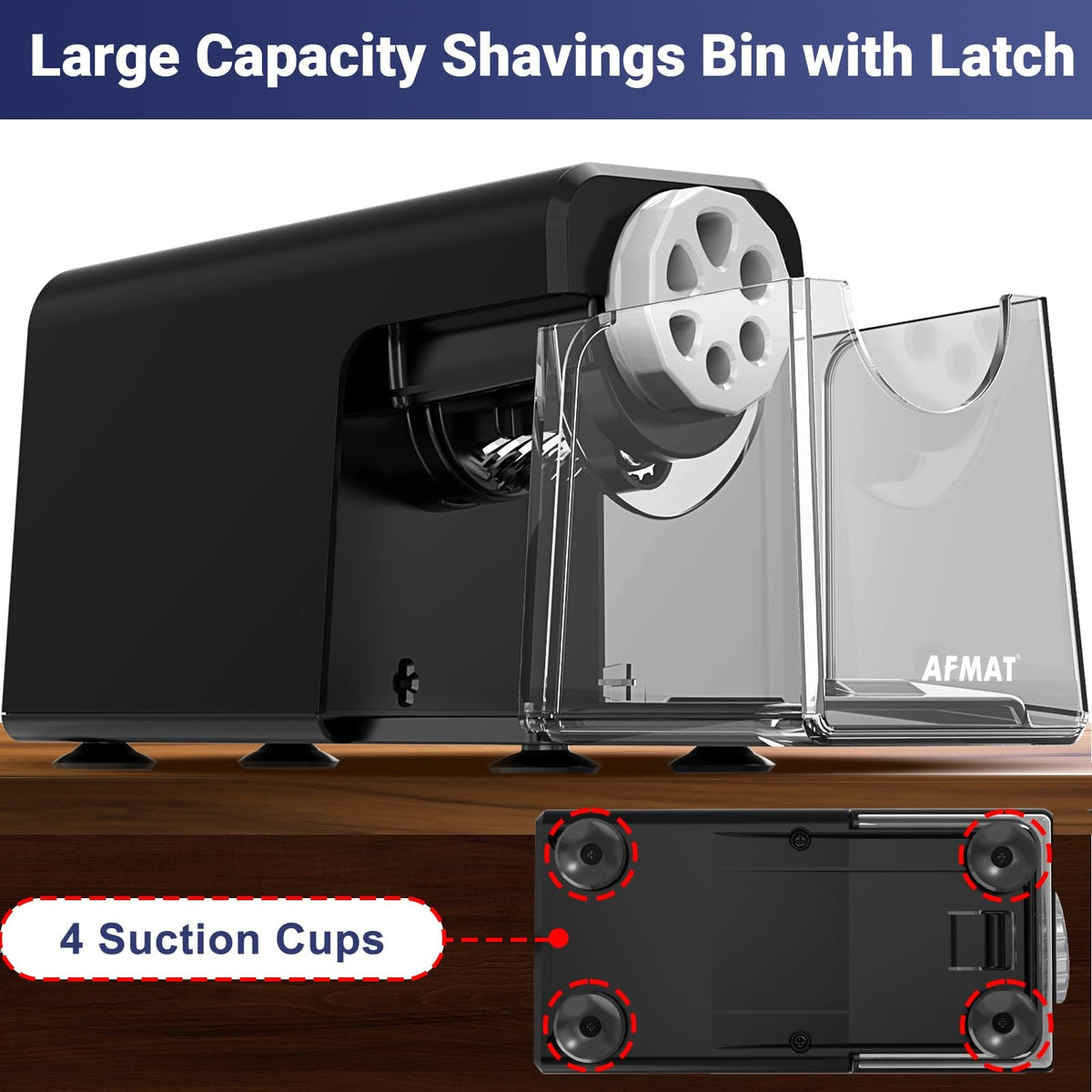 AFMAT PSD1 Rechargeable 6-Hole Electric Pencil Sharpener Heavy Duty, Auto Stop Classroom Pencil Sharpener for 6-11mm Pencils, 10,000+ Sharpenings