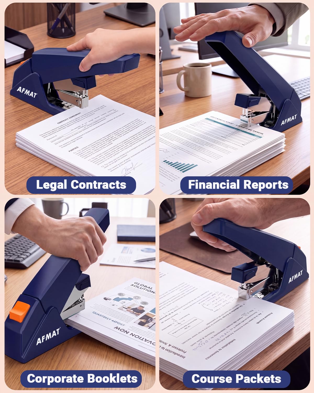 AFMAT ES18 Heavy Duty Stapler-100 Sheet, 50% Less Effort, 20,000+ Uses, ES18BL