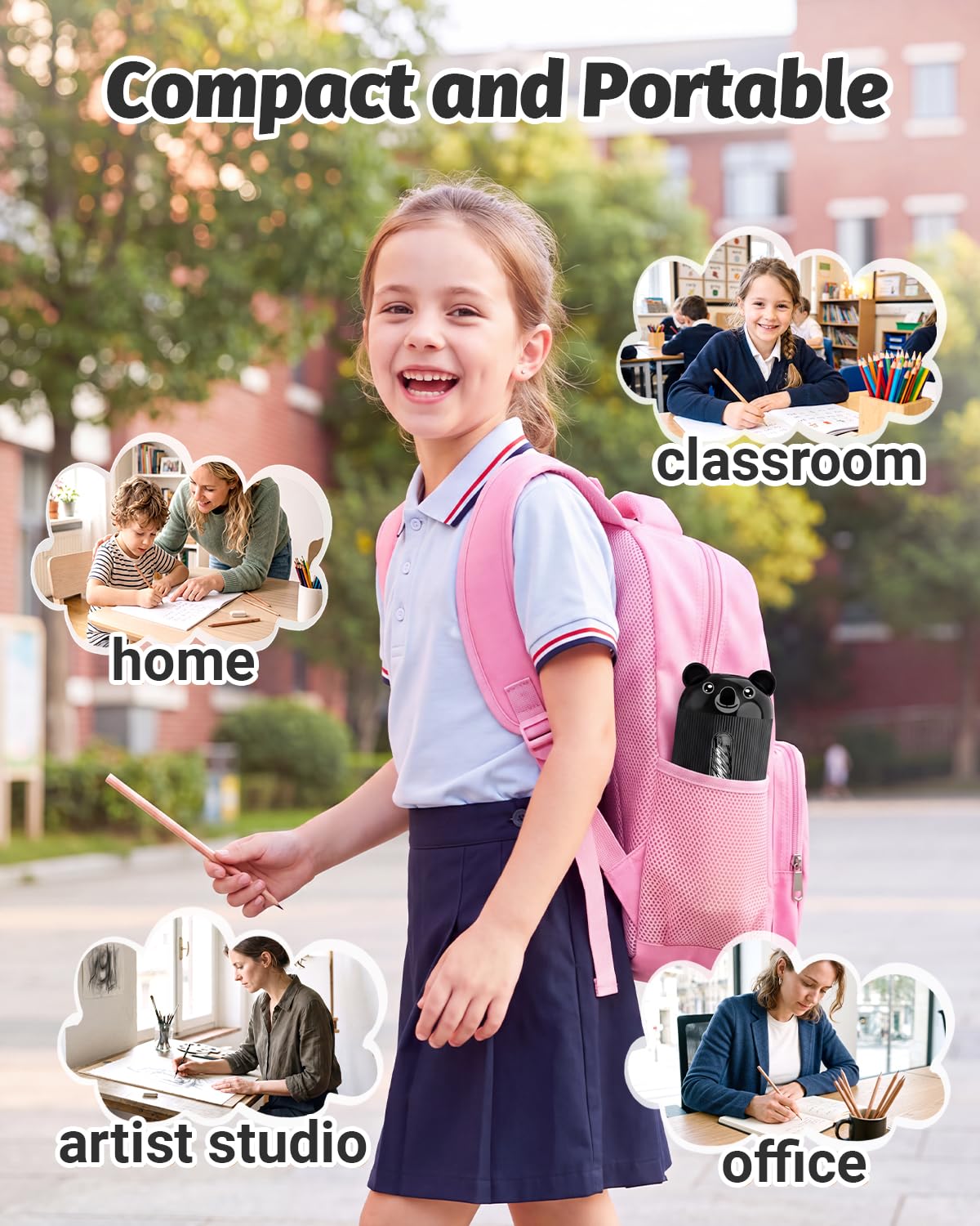 AFMAT Fully Automatic Electric Pencil Sharpener, for 6.5-12mm Pencils Rechargeable & Cordless, Auto in & Out, 5 Nibs, 7K+ Uses, Replaceable Blade, Cute Sharpener for Classroom/Home/Office, PSY4