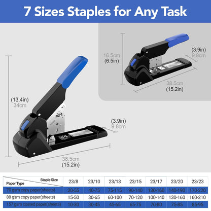 AFMAT Heavy Duty Stapler, 220 Sheets Capacity Stapler for Classroom, 60% Reduced Effort, Jam Free, Adjustable Paper Depth, Metal Desk Office Staplers w/ 50,000+ Uses, Includes 7000Pcs Staples, ES15BL