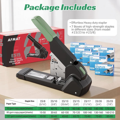 AFMAT Heavy Duty Stapler, 210 Sheet Effortless Stapler for Desk, 60% Reduced Effort, Jam Free, 50,000+ Uses, Adjustable Paper Depth, Metal Desktop Staplers for Office, Includes 7000Pcs Staples, ES15GN