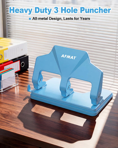 AFMAT HP14 3 Hole Punch Heavy Duty, 40-Sheet Three Hole Punch, 50% Reduced Effort Metal Paper Puncher w/Large Chip Tray,HP14CY