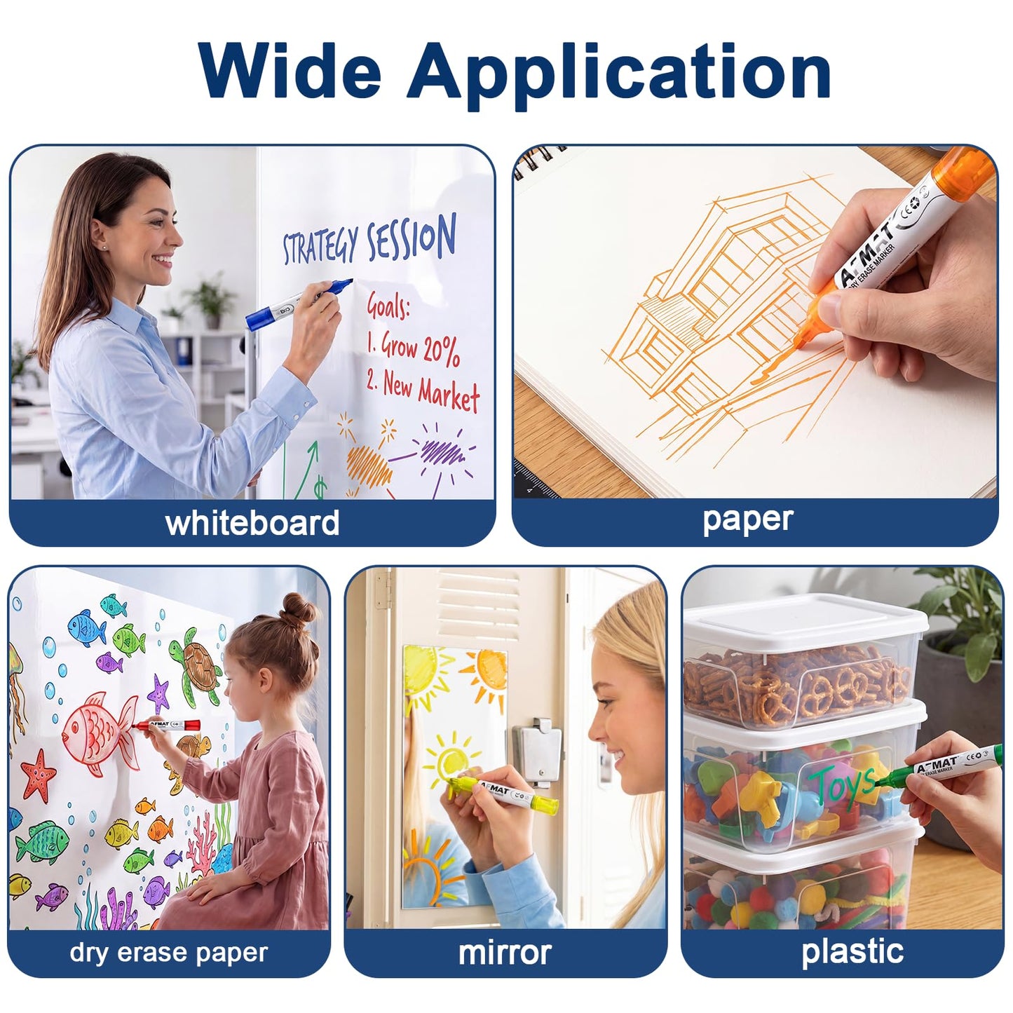 AFMAT Dry Erase Markers, Liquid Chisel Tip Whiteboard Markers with Visible Ink Window, Low Odor & Non-Toxic, 3X Large Capacity, No Residue for White Board, Classroom, Office, Home, 13 Colors, 40 Pack,DB14X2