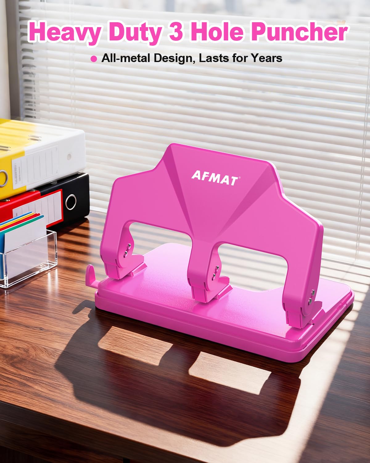 AFMAT HP14 3 Hole Punch Heavy Duty, 40-Sheet Three Hole Punch, 50% Reduced Effort Metal Paper Puncher w/Large Chip Tray,HP14PK