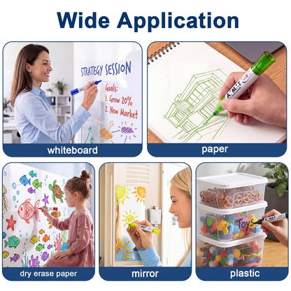 AFMAT Dry Erase Markers, Liquid Bullet Tip Whiteboard Markers with Visible Ink Window, Low Odor & Non-Toxic, 3X Large Capacity, No Residue for White Board, Classroom, Office, Home, Bright Blue,12 Pack,DB10Y6