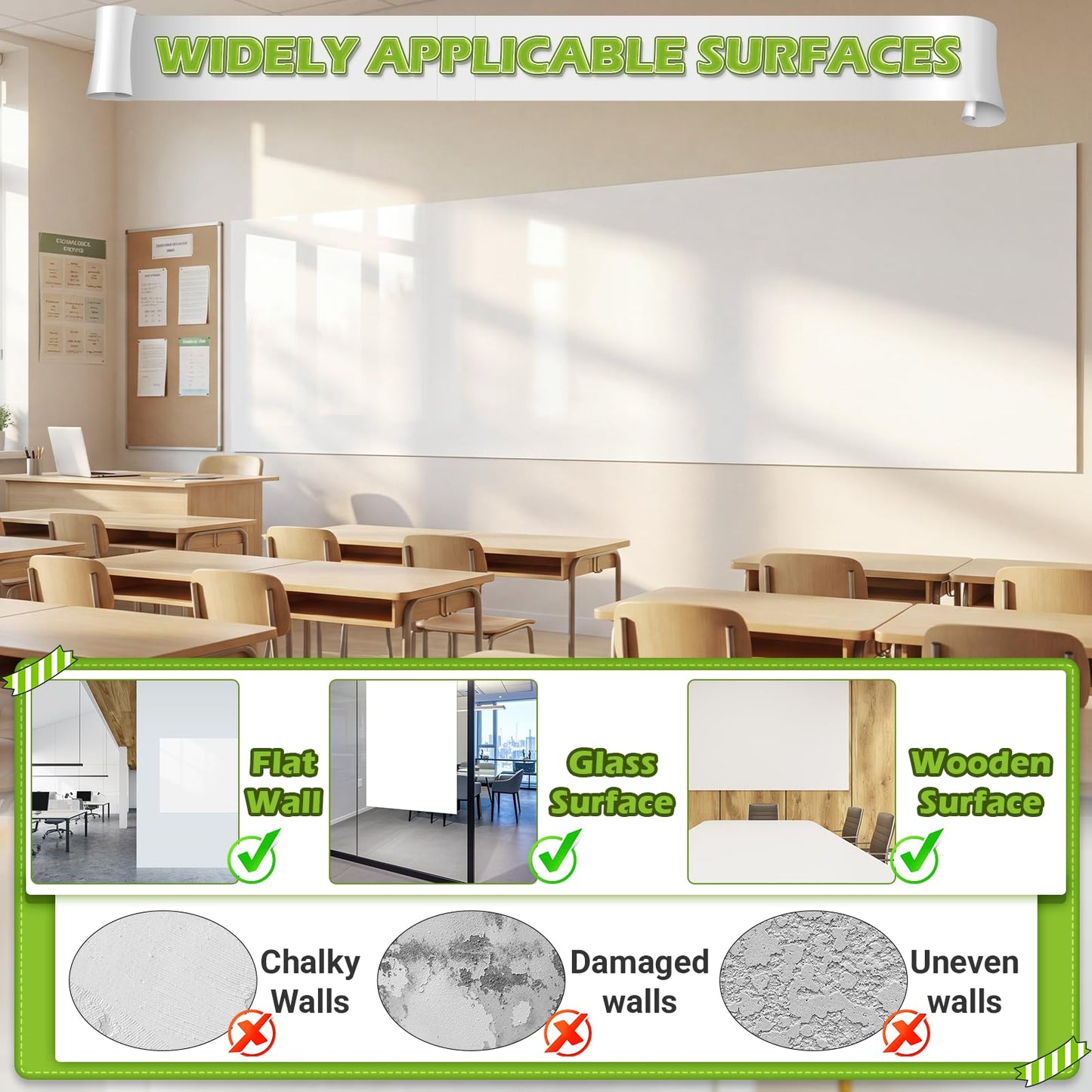 AFMAT Whiteboard Sticker for Wall, 1.44x11ft White Board Paper, Super Sticky Dry Erase Wallpaper, Peel and Stick Dry Erase Board with 4 Markers, No Ghosting Whiteboard Paper for Home Office Classroom,WS11C