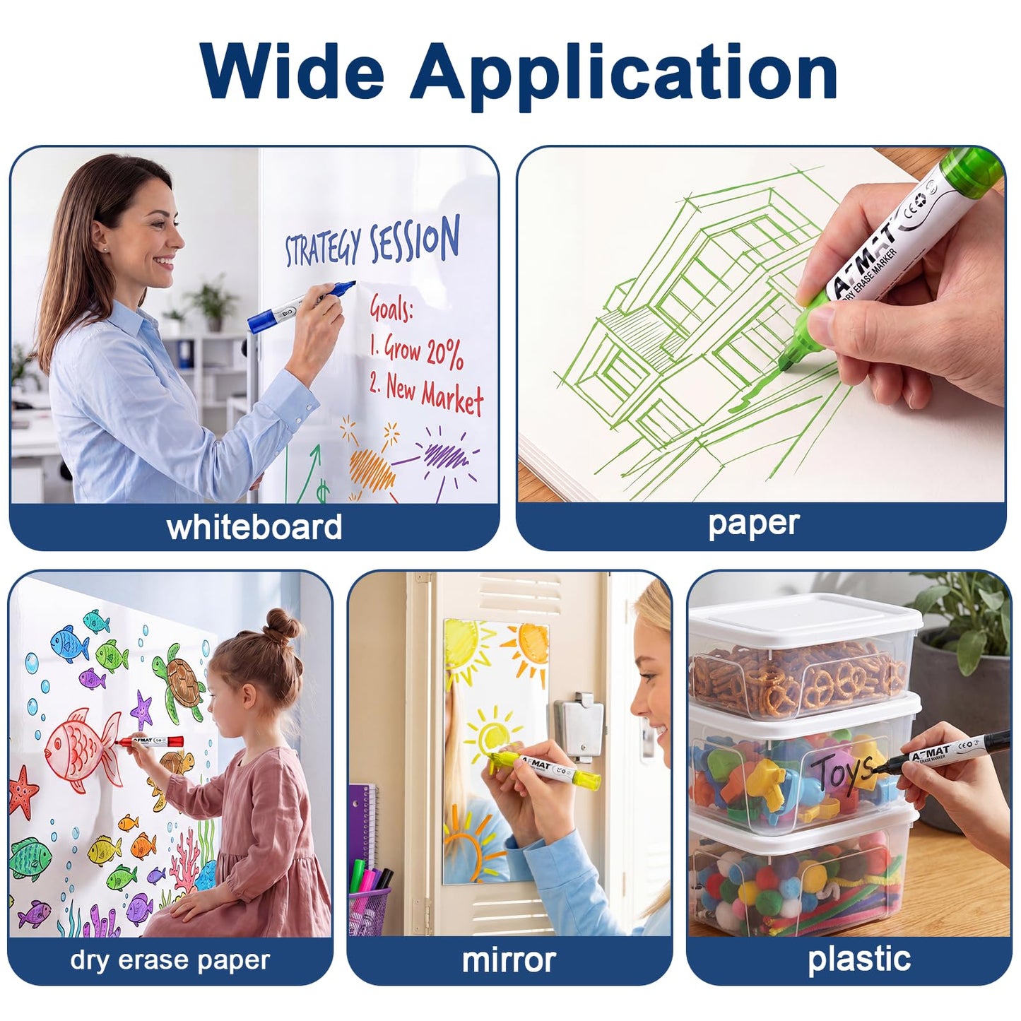 AFMAT Dry Erase Markers, Liquid Chisel Tip Whiteboard Markers with Visible Ink Window, Low Odor & Non-Toxic, 3X Large Capacity, No Residue for White Board, Classroom, Office, Home, Bright Blue,12 Pack,DB10X6