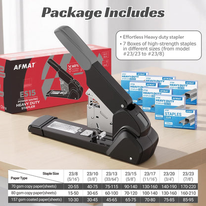 AFMAT Heavy Duty Stapler, 210 Sheet Effortless Stapler for Desk, 60% Reduced Effort, Jam Free, 50,000+ Uses, Adjustable Paper Depth, Metal Office Desktop Staplers, Includes 7000Pcs Staples, ES15GY