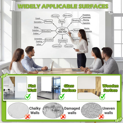 AFMAT 2 Pack Whiteboard Sticker for Wall, 48" x 36" White Boardpaper, Upgrade PET Dry Erase Wallpaper with 6 Markers, Super Sticky & No Ghost, Peel and Stick Dry Erase Board for Home Office Classroom,WS23Q2