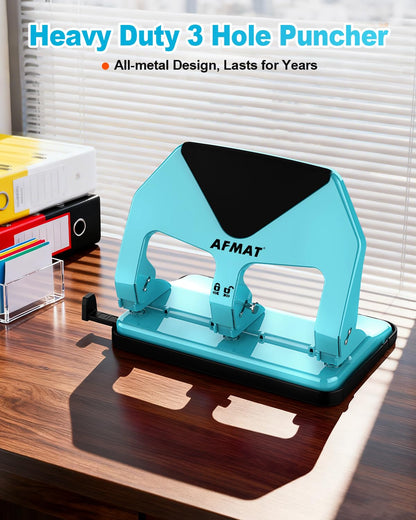 AFMAT HP20 Heavy Duty 3 Hole Punch, 60% Reduced Effort, 50-Sheet 3 Hole Puncher for Binder, 10,000+ Uses