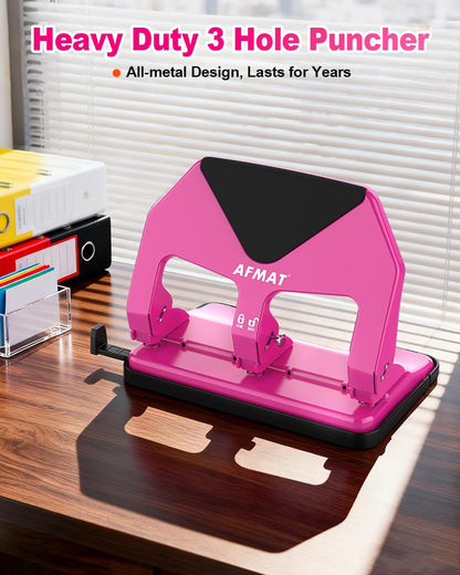 AFMAT HP20 Heavy Duty 3 Hole Punch, 60% Reduced Effort, 50-Sheet 3 Hole Puncher for Binder, 10,000+ Uses
