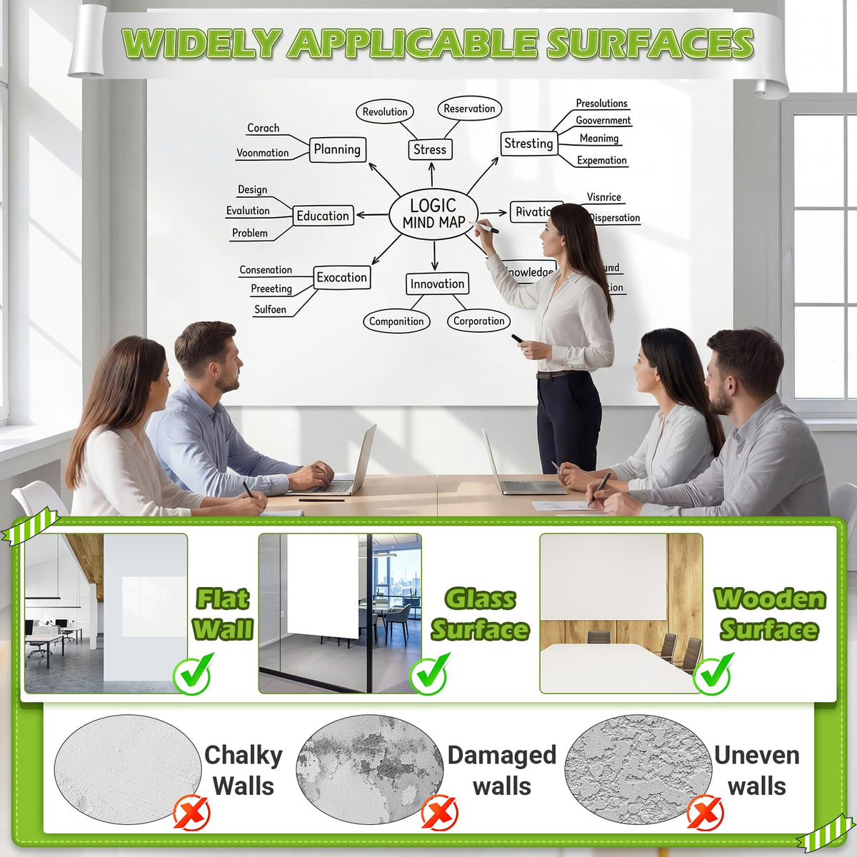 AFMAT Whiteboard Sticker for Wall, 4x6ft White Board Paper, Super Sticky Dry Erase Wallpaper, Peel and Stick Dry Erase Board with 16 Markers, No Ghosting Whiteboard Paper for Home Office Classroom,WS46C