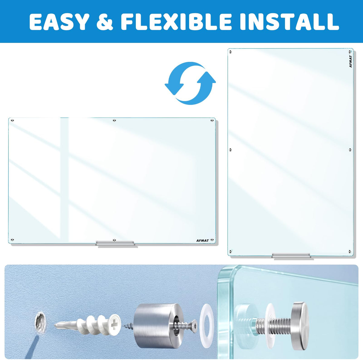 AFMAT Magnetic Glass Dry Erase Board, 72