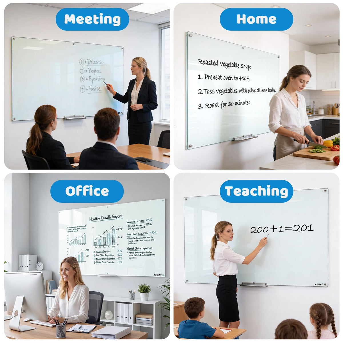 AFMAT Magnetic Glass Dry Erase Board, 72