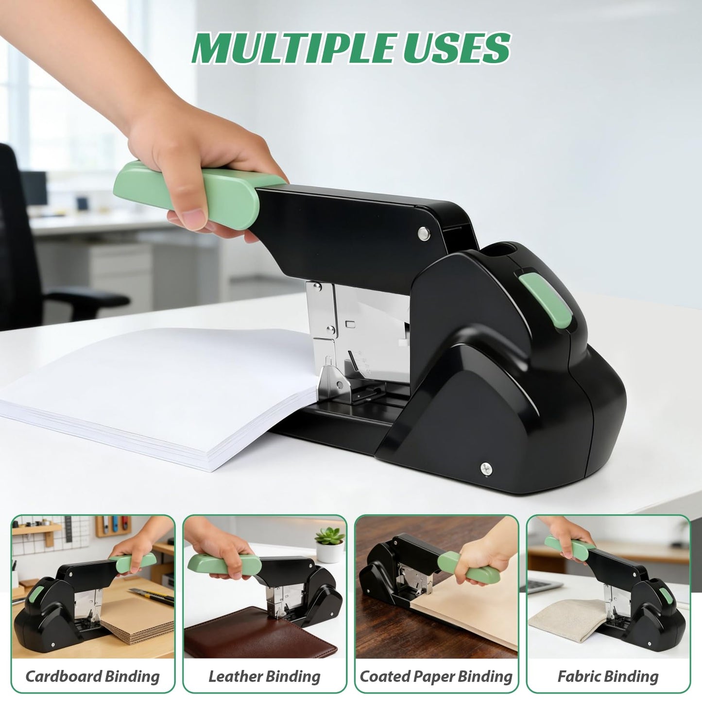 AFMAT Heavy Duty Stapler, 210 Sheet Effortless Stapler for Desk, 60% Reduced Effort, Jam Free, 50,000+ Uses, Adjustable Paper Depth, Metal Desktop Staplers for Office, Includes 7000Pcs Staples, ES15GN