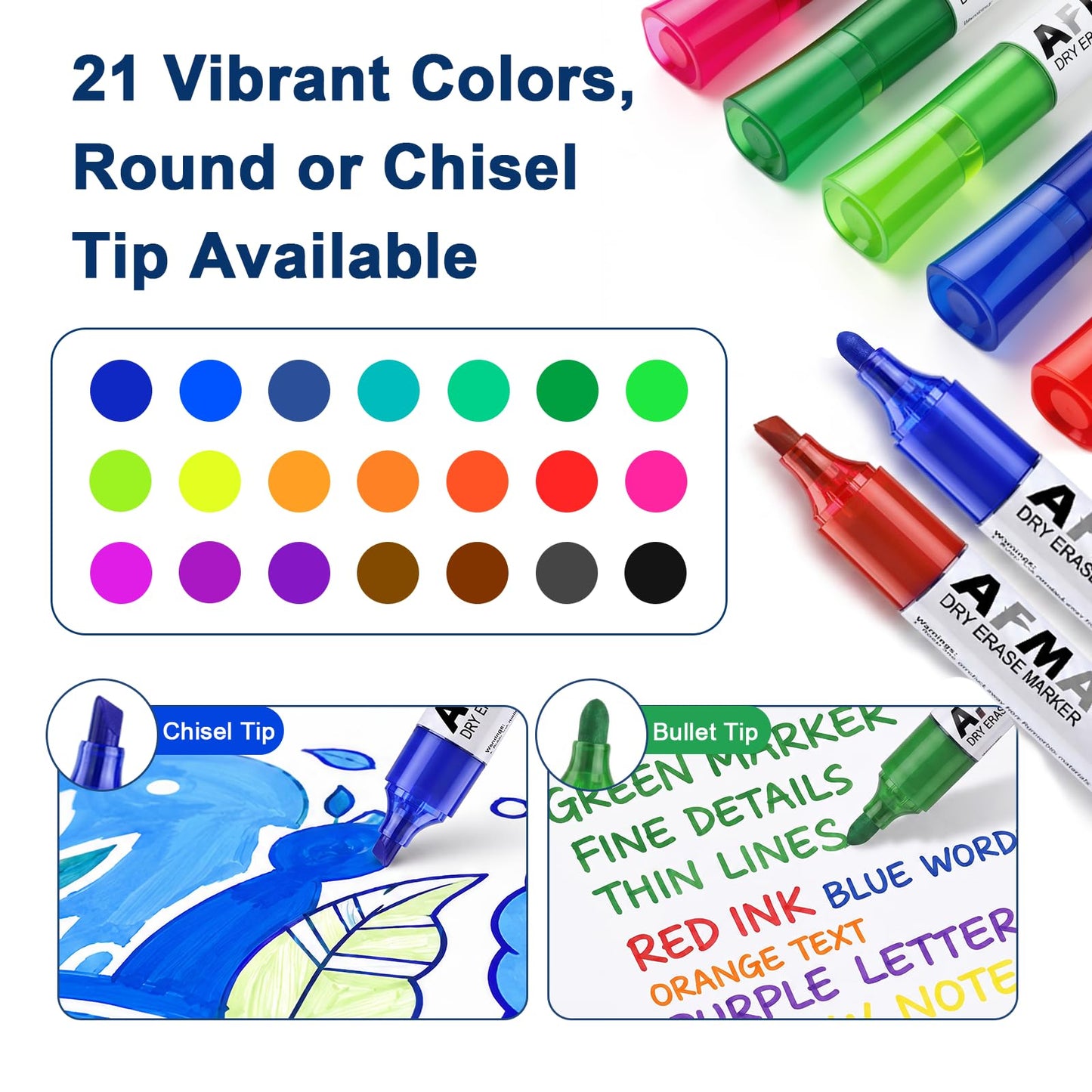AFMAT Dry Erase Markers, Liquid Chisel Tip Whiteboard Markers with Visible Ink Window, Low Odor & Non-Toxic, 3X Large Capacity, No Residue for White Board, Classroom, Office, Home, 13 Colors, 40 Pack,DB14X2