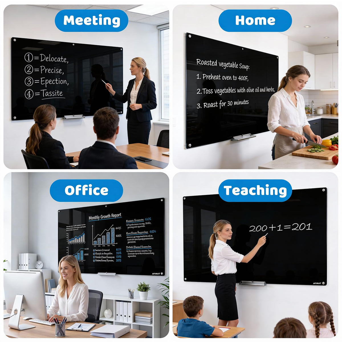 AFMAT Magnetic Glass Dry Erase Board, 72