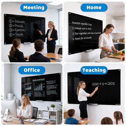 AFMAT Magnetic Glass Dry Erase Board, 72" x 48" Wall Mounted Black Glass Board, GB04BK3