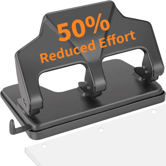 AFMAT HP14 3 Hole Punch Heavy Duty, 40-Sheet Three Hole Punch, 50% Reduced Effort Metal Paper Puncher w/Large Chip Tray,Gray