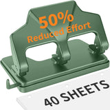 AFMAT HP14 3 Hole Punch Heavy Duty, 40-Sheet Three Hole Punch, 50% Reduced Effort Metal Paper Puncher w/Large Chip Tray,Green