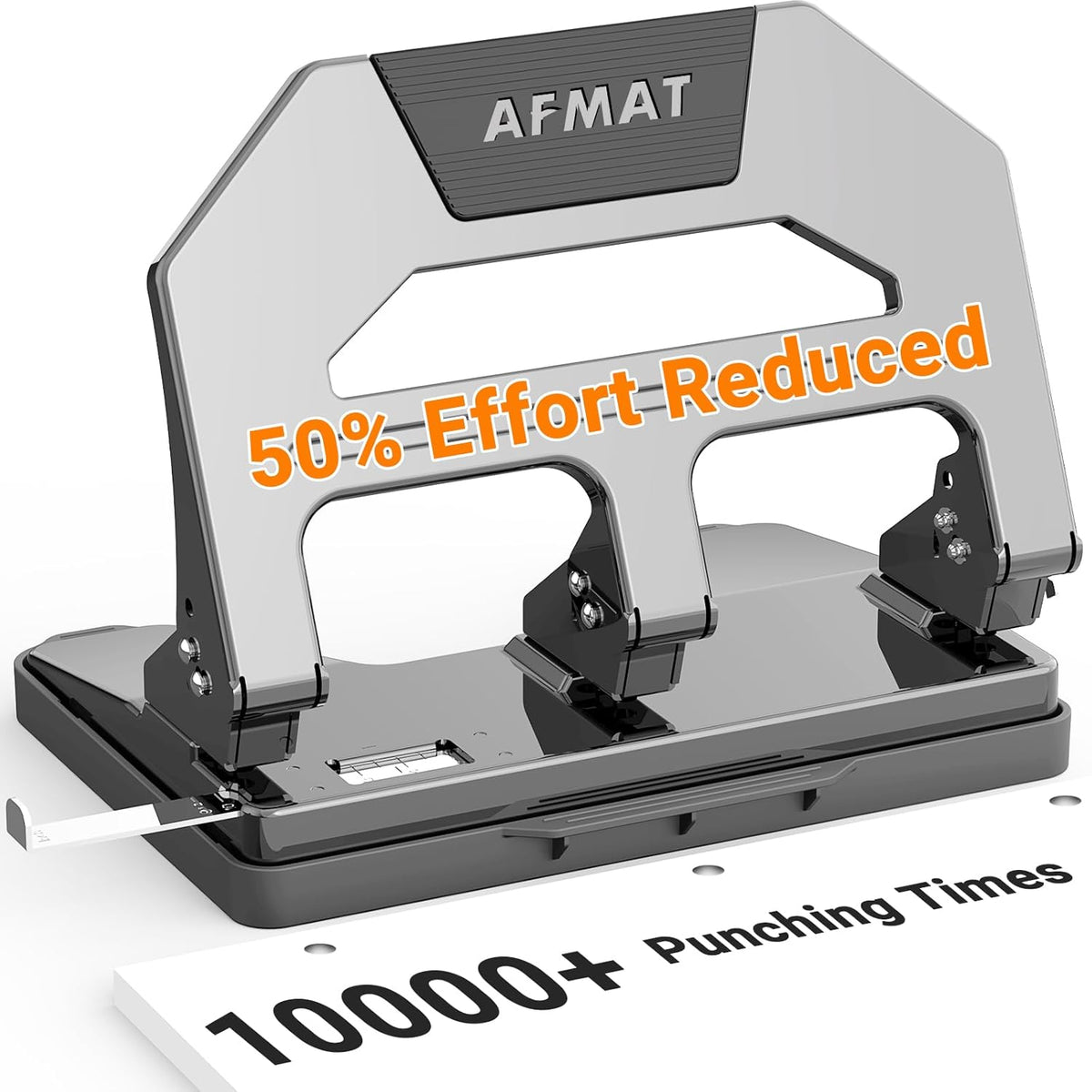 AFMAT HPX2 3 Hole Puncher Heavy Duty, 40-Sheet Heavy Duty Three Hole Punch, 50% Reduced Effort Paper Punch, 10000+ Punching Times,Black