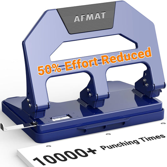 AFMAT HPX2 3 Hole Puncher Heavy Duty, 40-Sheet Heavy Duty Three Hole Punch, 50% Reduced Effort Paper Punch, 10000+ Punching Times,Blue