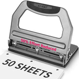 AFMAT HP18 Heavy Duty 3 Hole Punch, 50-Sheet, 50% Reduced Effort, Adjustable Two & Three Hole Punch,Grey