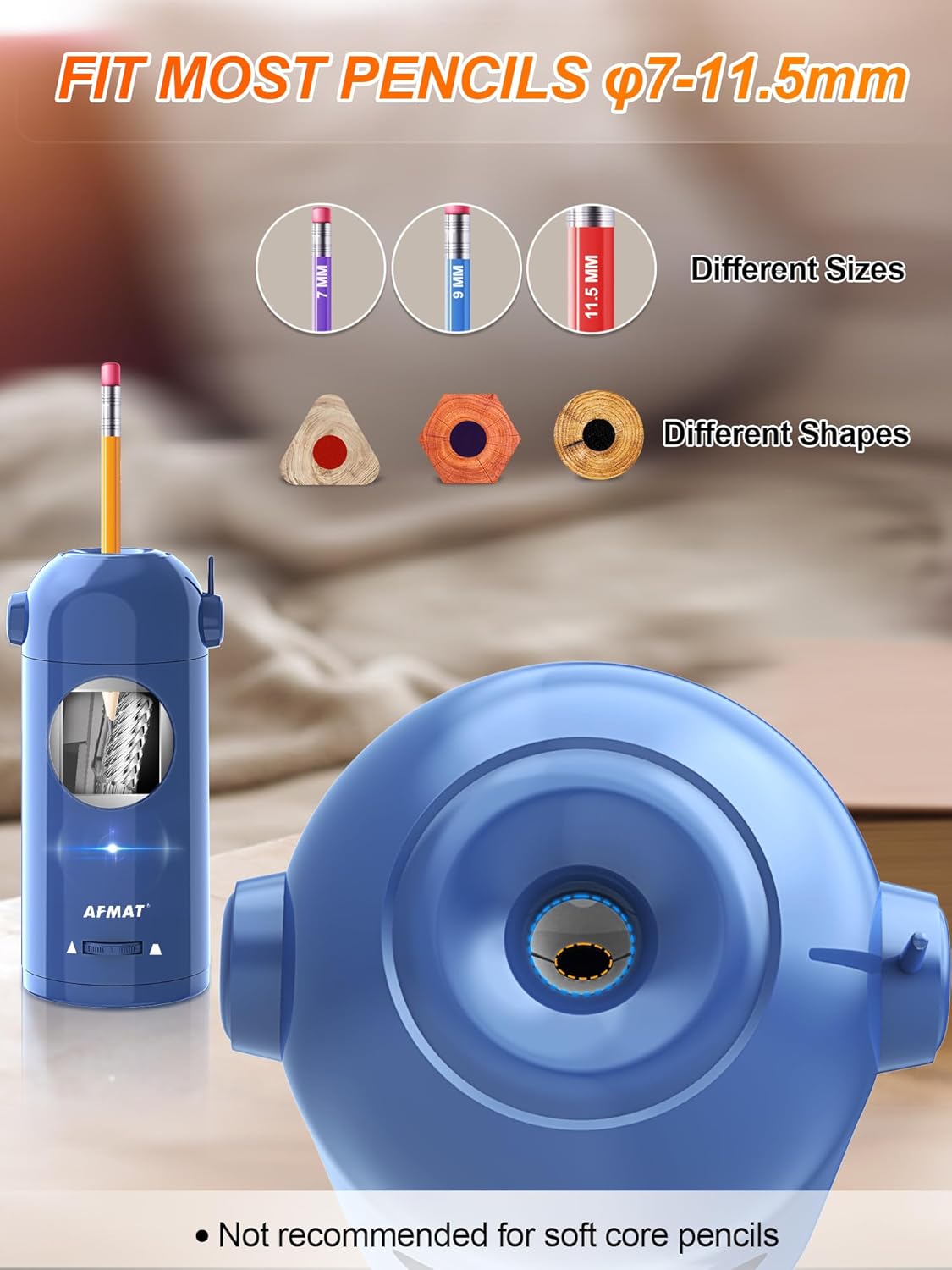 Available in Canada:AFMAT PSX5 Fully Automatic Electric Pencil Sharpener,AFMAT Electric Robot Pencil Sharpener for Colored Pencils 7-11.5mm,Blue