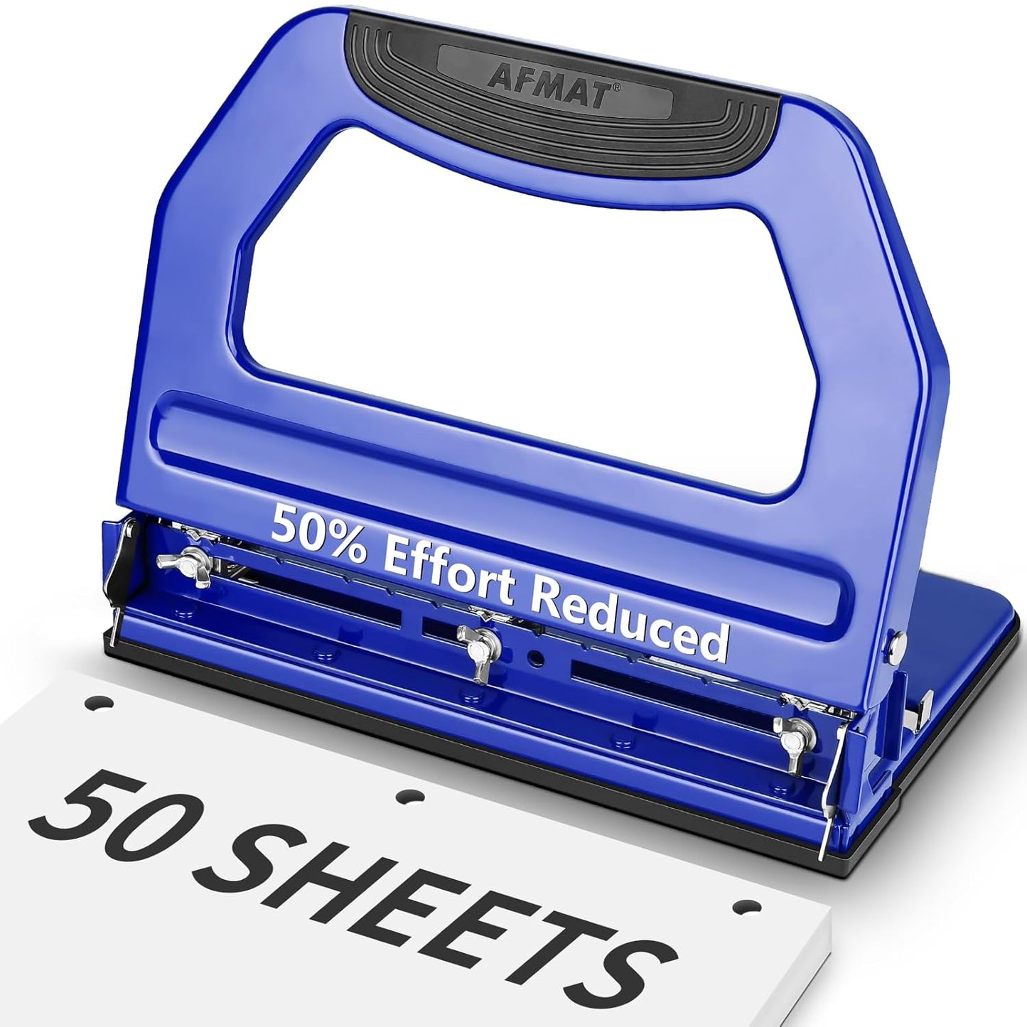 AFMAT HP18 Heavy Duty 3 Hole Punch, 50-Sheet, 50% Reduced Effort, Adjustable Two & Three Hole Punch,Black