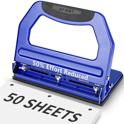 AFMAT HP18 Heavy Duty 3 Hole Punch, 50-Sheet, 50% Reduced Effort, Adjustable Two & Three Hole Punch,Black