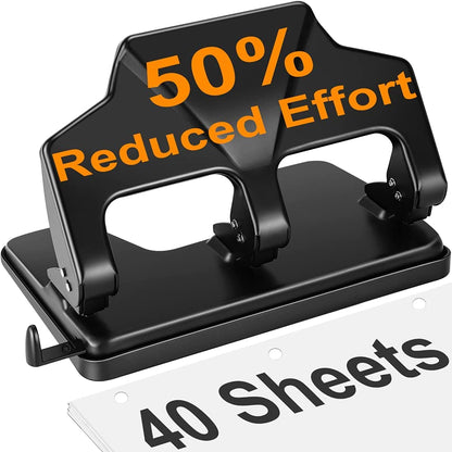 AFMAT HP14 3 Hole Punch Heavy Duty, 40-Sheet Three Hole Punch, 50% Reduced Effort Metal Paper Puncher w/Large Chip Tray,Blue