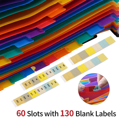 AFMAT AF01 Accordian File Organizer, 60 Pockets Large Expanding File Folder Organizer with Blank Labels, Letter/A4 Size Accordion Files Organizers Expandable for Receipt, Bill, Tax, Legal