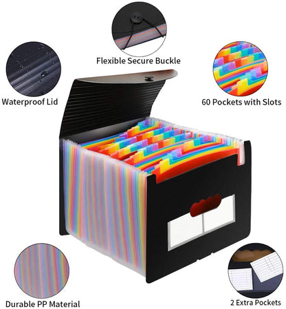 AFMAT AF01 Accordian File Organizer, 60 Pockets Large Expanding File Folder Organizer with Blank Labels, Letter/A4 Size Accordion Files Organizers Expandable for Receipt, Bill, Tax, Legal
