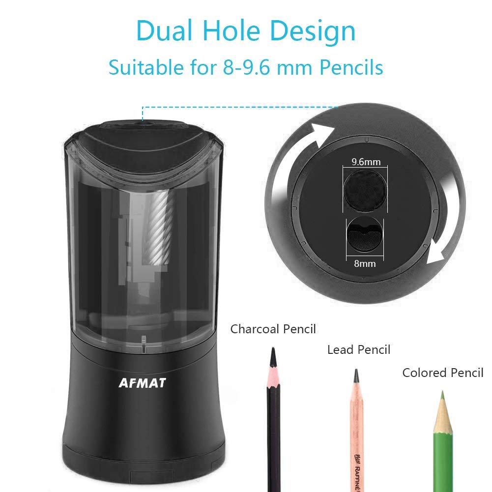 🎨Artists Must Have 🎨Electric Long Point Pencil Sharpener, 2 Holes, Fast Sharpen & Auto Stop, 8-17mm Long Point, Rechargeable Artist Pencil Sharpener for 6-9.6mm Large Pencils, Charcoal/Drawing/Colored Pencils,PS09