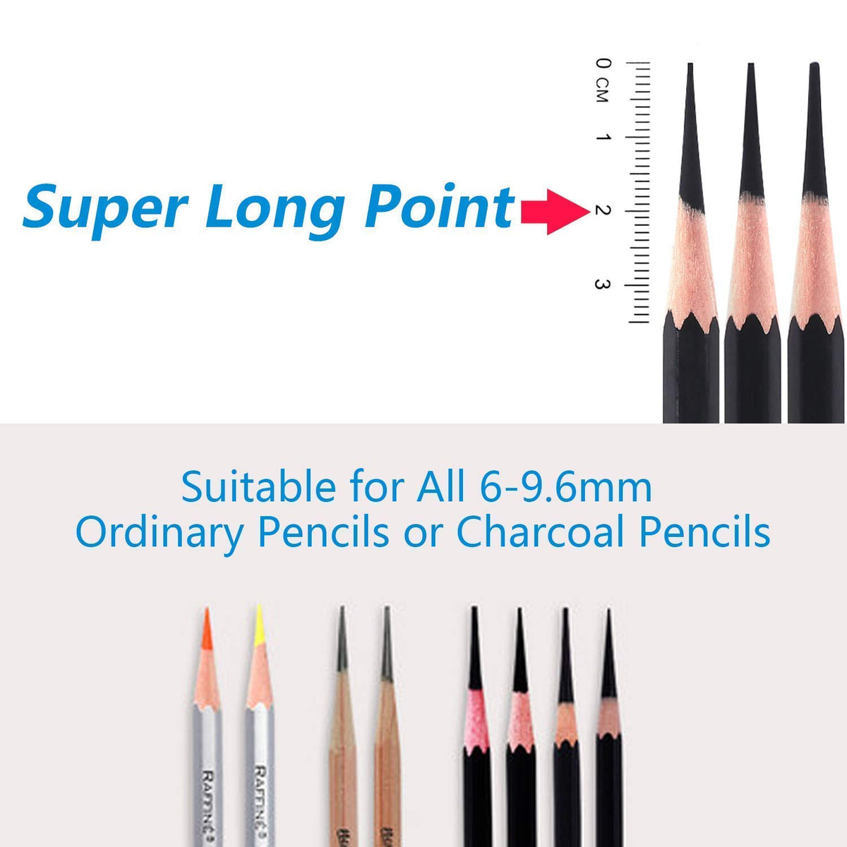 🎨Artists Must Have 🎨Electric Long Point Pencil Sharpener, 2 Holes, Fast Sharpen & Auto Stop, 8-17mm Long Point, Rechargeable Artist Pencil Sharpener for 6-9.6mm Large Pencils, Charcoal/Drawing/Colored Pencils,PS09