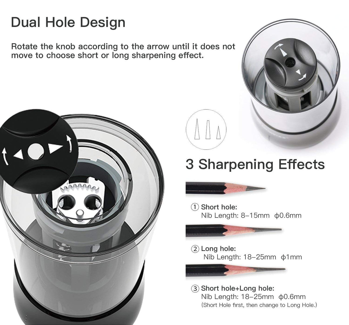 🎨Artists Must Have 🎨Rechargeable Long Point Pencil Sharpener for Artist, 3 Point Options, Auto Stop, 8-25mm Super Long Tip, Electric Artist Pencil Sharpener for φ6-8.5mm Charcoal/Drawing/Sketching/Colored Pencils,PSB06