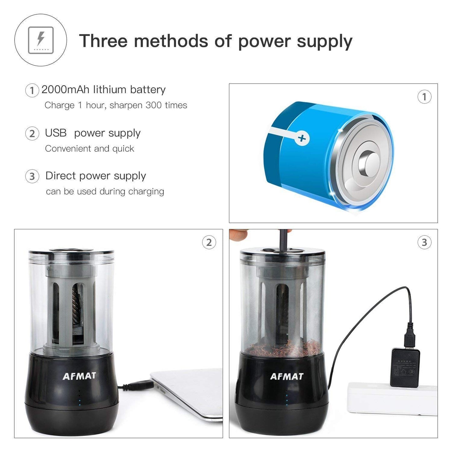 Electric Rechargeable Long Point Pencil Sharpener for Artist,PSB06