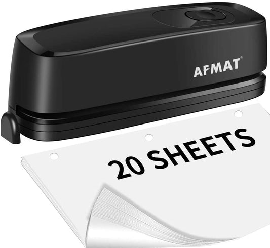 AFMAT HP01 3 Hole Punch, AFMAT Electric Three Hole Punch Heavy Duty, 20-Sheet Punch Capacity,Model:HP01(Black）