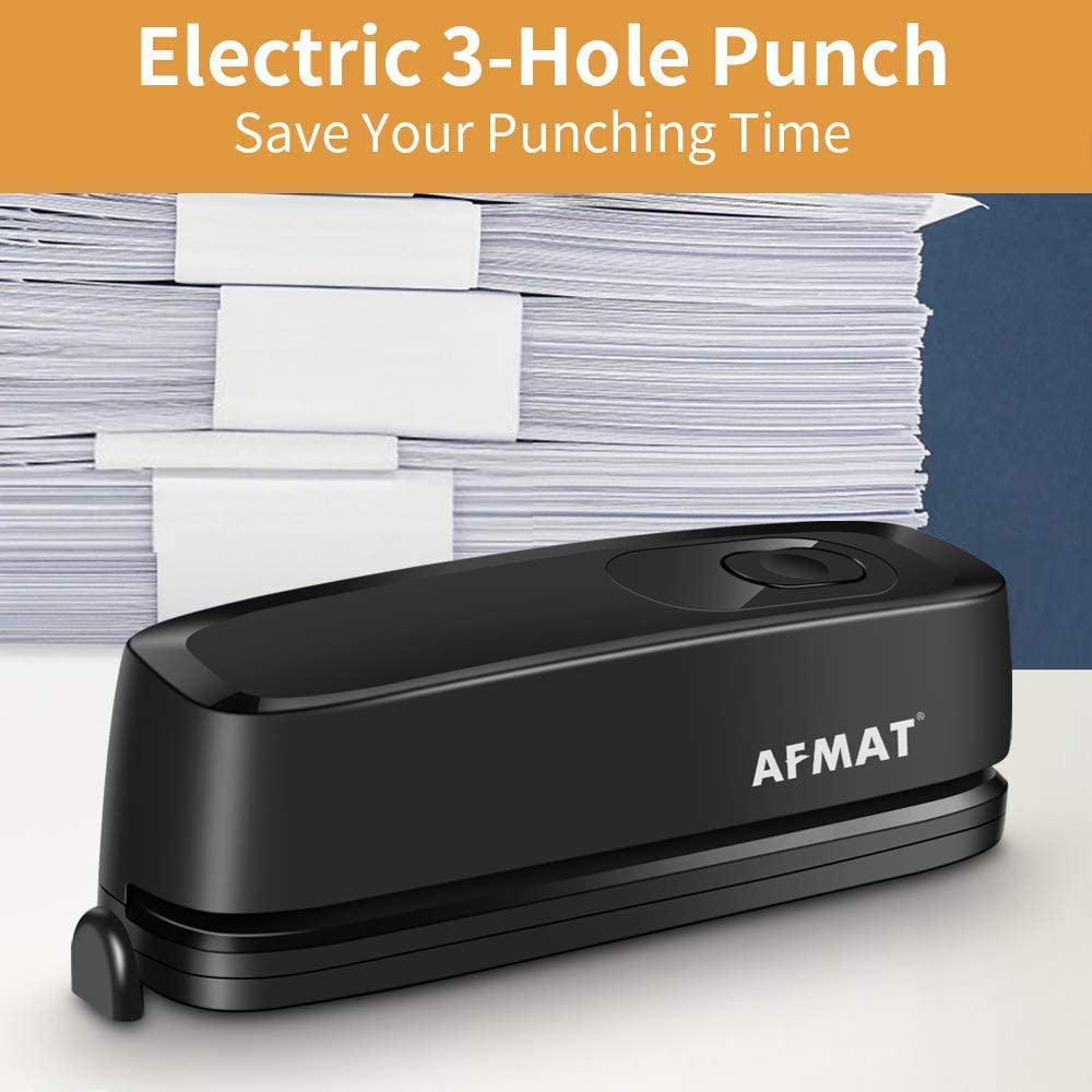 AFMAT HP10 3 Hole Punch, AFMAT Electric Three Hole Punch Heavy Duty, 20-Sheet Punch Capacity,Green