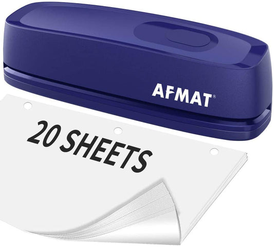 AFMAT HP07 3 Hole Punch, AFMAT Electric Three Hole Punch Heavy Duty, 20-Sheet Punch Capacity,Blue