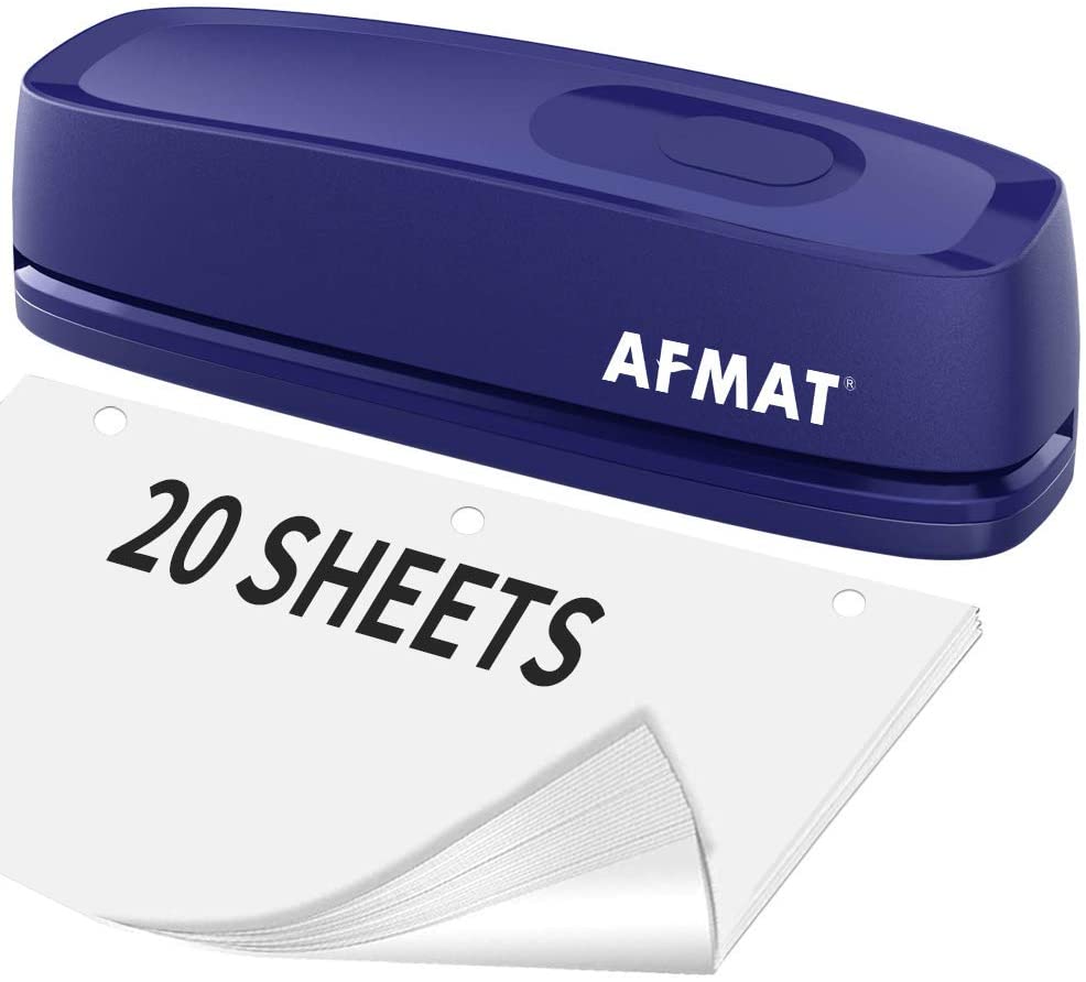 AFMAT HP10 3 Hole Punch, AFMAT Electric Three Hole Punch Heavy Duty, 20-Sheet Punch Capacity,Green