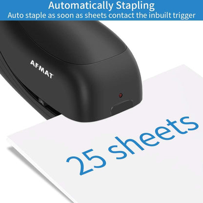 AFMAT ES03 Electric Stapler for Desk, Automatic Stapler Desktop, Office Staplers Electric, with Reload Reminder & Release Button, 25 Sheets Capacit,Black