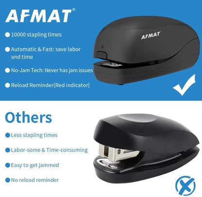 AFMAT ES03 Electric Stapler for Desk, Automatic Stapler Desktop, Office Staplers Electric, with Reload Reminder & Release Button, 25 Sheets Capacit,Black