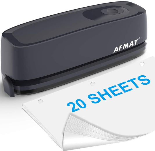 AFMAT HP08 Hole Punch, AFMAT Electric Three Hole Punch Heavy Duty, 20-Sheet Punch Capacity,Gray